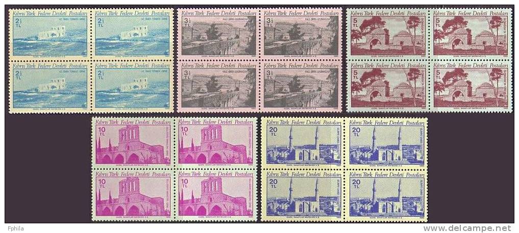 1980 NORTH CYPRUS HISTORIC WORKS BLOCK OF 4 MNH ** - Nuovi