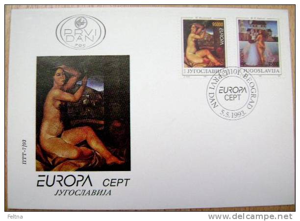 1993 YUGOSLAVIA FDC EUROPA CEPT ART NUDE PAINTING - 1993