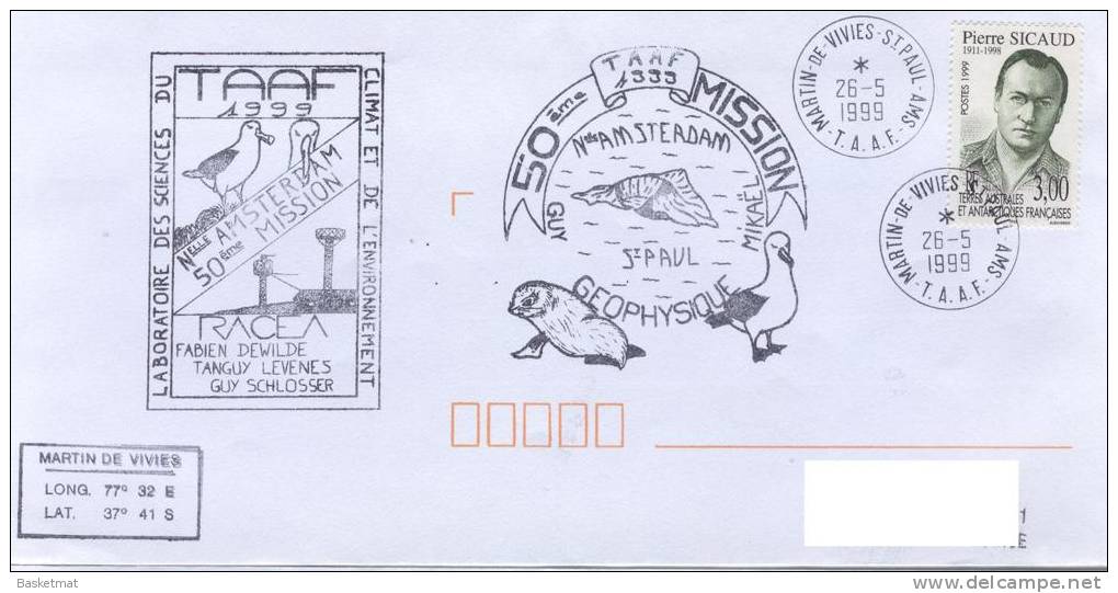 TAAF ENV MARTIN DE VIVIES DU 26/5/1999 1 CACHET 50° MISSION GEOPHYSIQUE - Neufs