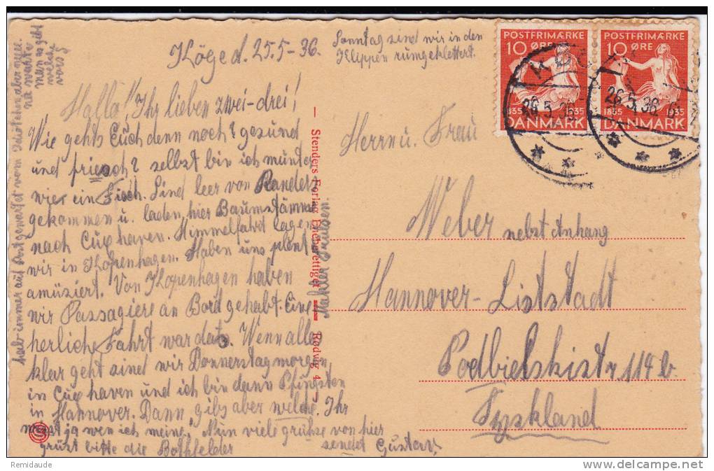 DANEMARK - 1936 - YVERT N°231 En PAIRE Sur CARTE POSTALE De KÖGE Pour HANNOVER (ALLEMAGNE) - Briefe U. Dokumente