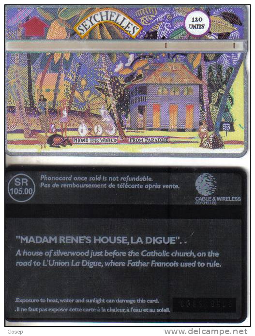 Seychelles-sey18b-madam Rene´s House La Digue(1999)-120units-(903b)-tirage-40.000-used +1 Card Prepiad Free - Seychellen