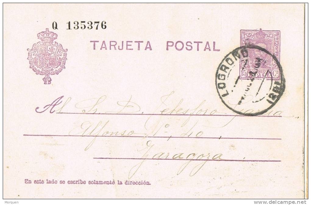 Entero Postal LOGROÑO  1928. Alfonso XIII - 1850-1931