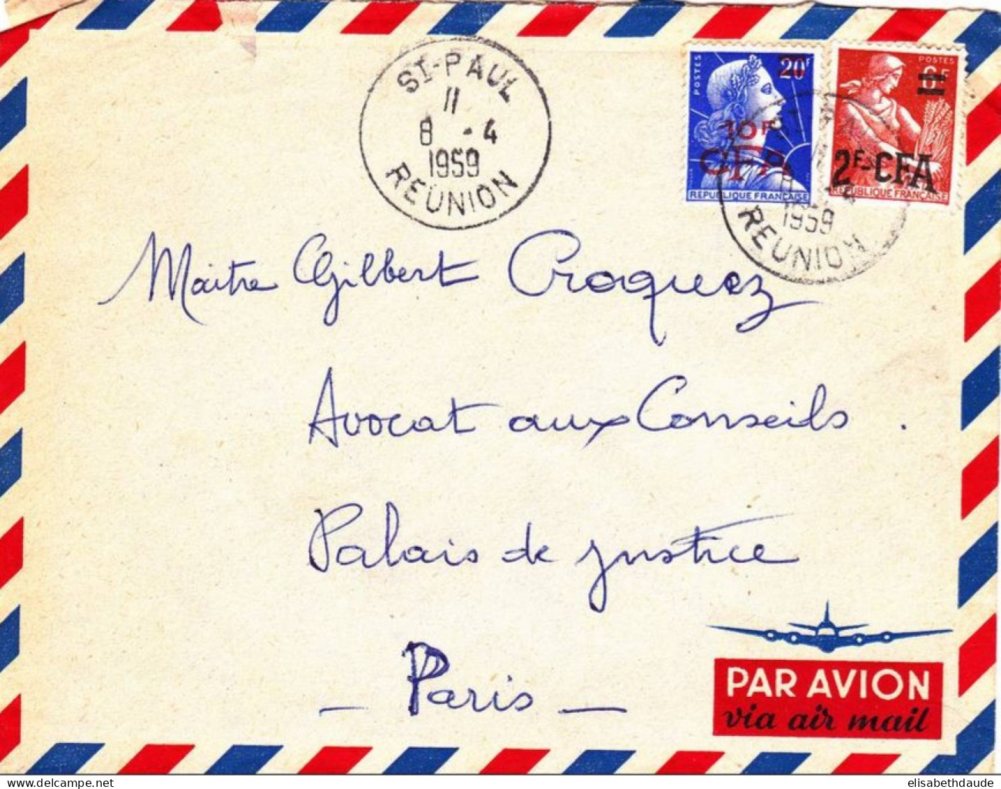 REUNION - 1959 - ENVELOPPE Par AVION De SAINT PAUL Pour PARIS - Lettres & Documents
