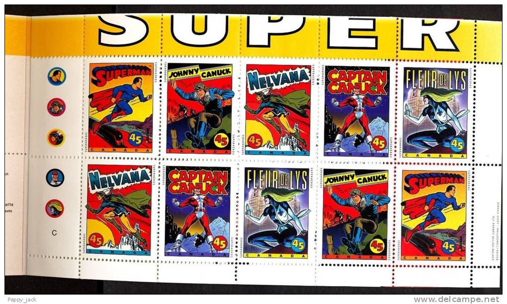 Canada 1583b In Cover BK 185 Open, Comic Book Super Heroes, # 1579 - 1583 MNH - Carnets Complets