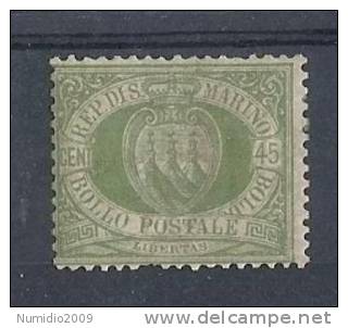 1892-94 SAN MARINO STEMMA 45 CENT MH * - RR9120 - Unused Stamps