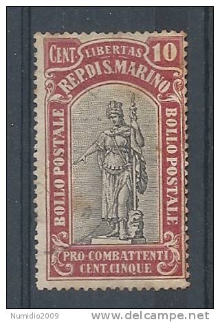 1918 SAN MARINO USATO PRO COMBATTENTI 10 C - RR9123-2 - Oblitérés