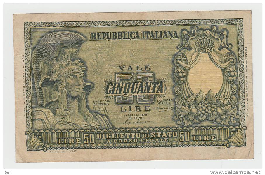 Italy 50 Lire 1951 VF++ CRISP Banknote P 91a  91 A - 50 Liras