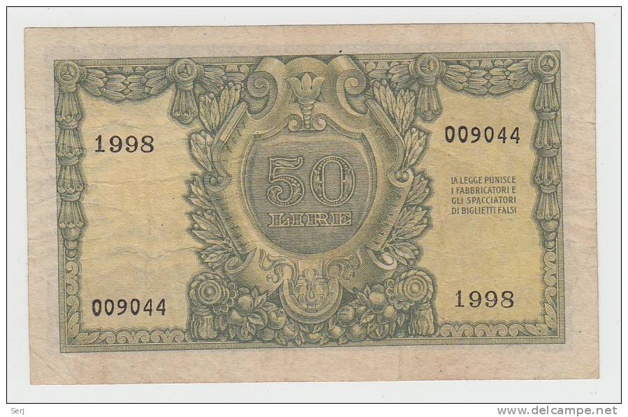 Italy 50 Lire 1951 VF++ CRISP Banknote P 91a  91 A - 50 Liras