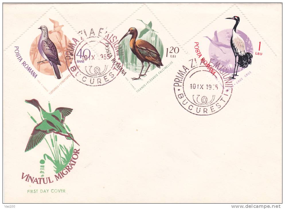 Birds Of The Delta Rate 1 Cover FDC Premier Jour 1965 Romania. - Cygnes