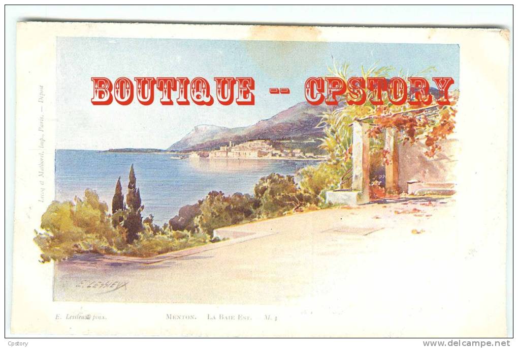 LESSIEUX - Carte Aquarellée De Menton La Baie Est - Carte 1900 - Dos Scané - Lessieux