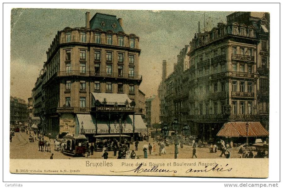 Belgium - BRUXELLES - Place De La Bourse Et Boulevard Anspach- TRAMCAR - Lanen, Boulevards