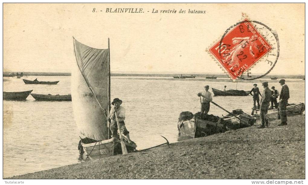 CPA 50 BLAINVILLE LE RENTREE DES BATEAUX 1922 - Blainville Sur Mer