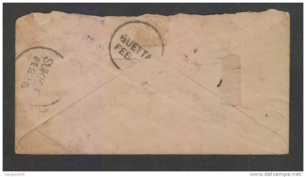 Ex Pakistan India QV 1/2A PS Envelope QUETTA TO SUKKUR EXPERIMENTAL CANCELLATION # 16304d Inde Indien - 1858-79 Kronenkolonie