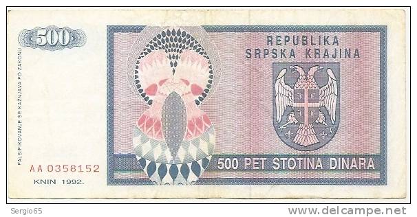 REPUBLIKA SRPSKA KRAJINA - 500 DIN - 1992. - Croatie