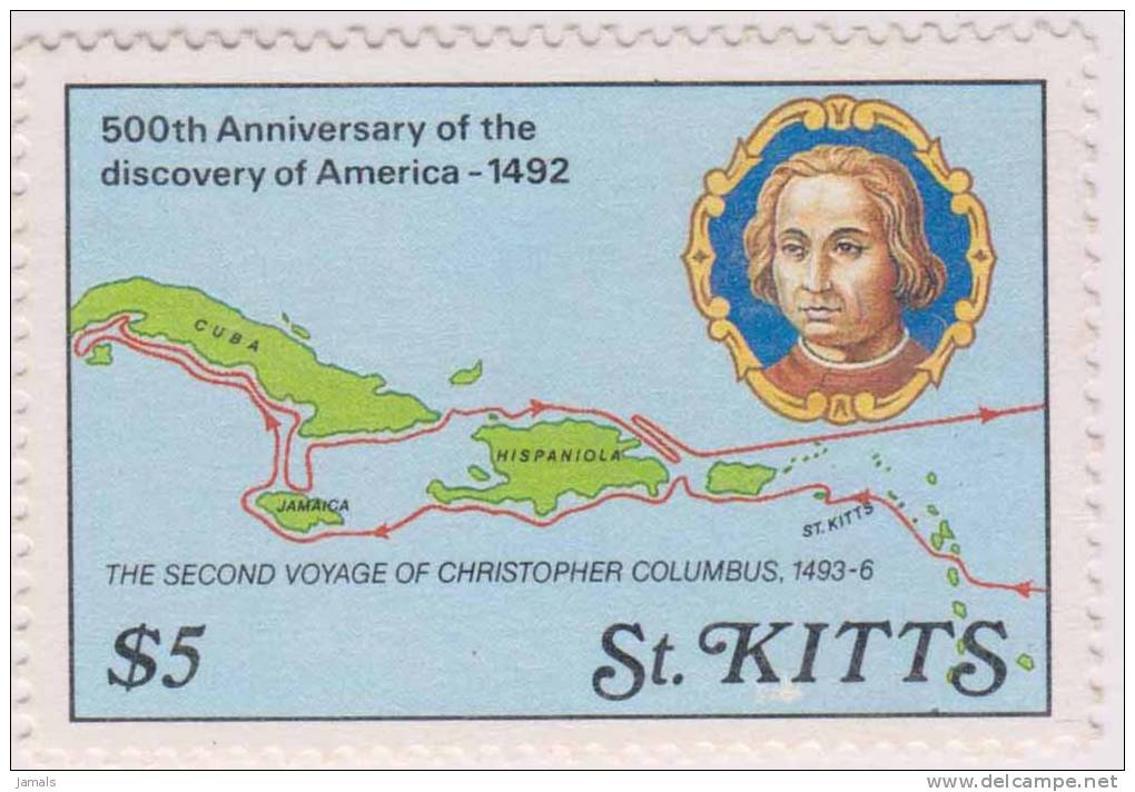 Map, Second Voyage Of Columbus, MNH St Kitts - St.Kitts Und Nevis ( 1983-...)