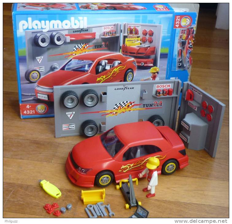 PLAYMOBIL BOITE 4321 Presque COMPLETE Manque 1 Autocollant Et La Notice VOITURE ET ATELIER TUNING - Playmobil