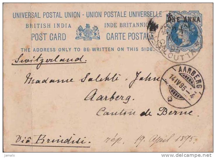 Br India Queen Victoria, Postal Stationery, UPU Card, 1 An Overprint, Sea Post Office, Sent To Berne, India As Per Scan - 1882-1901 Empire