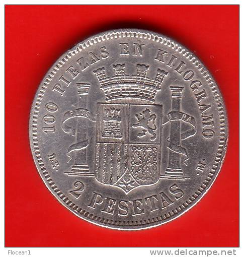 QUALITE **** ESPAGNE - SPAIN - 2 PESETAS 1870 (74) DE-M ESPANA - ARGENT - SILVER **** EN ACHAT IMMEDIAT - First Minting