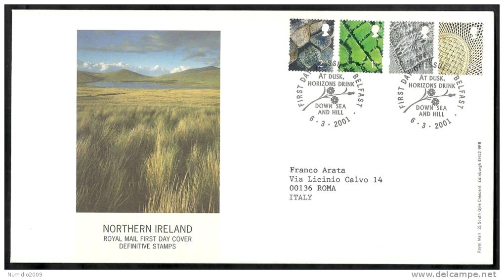 2001 GB FDC NORTHERN IRELAND NEW DEFINITIVE STAMPS 6.3.2001 - 004-002 - 2001-2010. Decimale Uitgaven