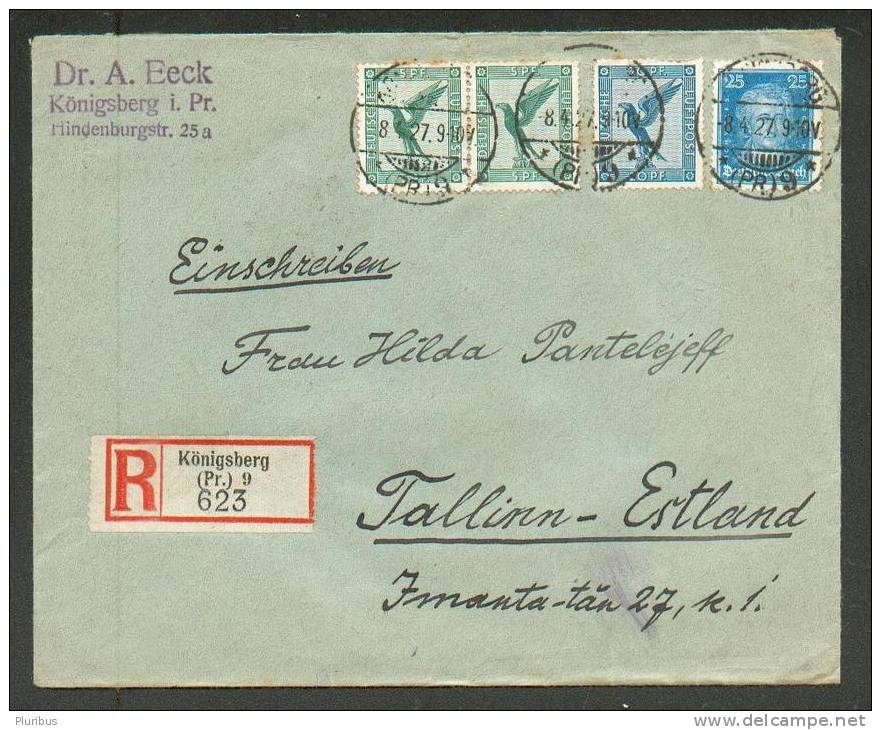 1927  Registered COVER , KÖNIGSBERG PRUSSIA TO ESTONIA, HANDWRITING MARKING ON BACKSIDE - Autres & Non Classés