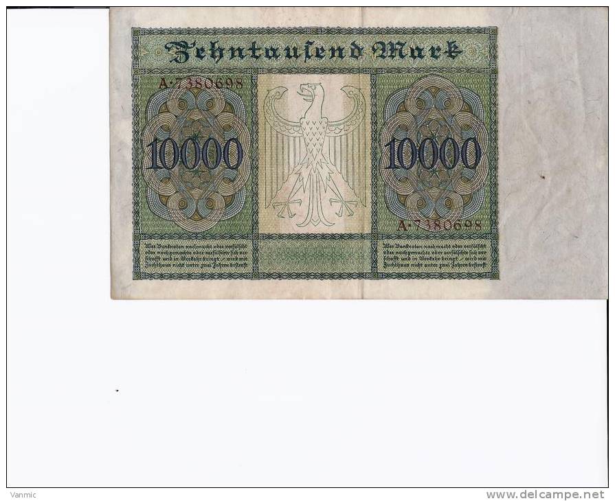 1922 A - Billet 10000 Mark - Allemagne - Rare Série A : N° A.7380698 - 10000 Mark