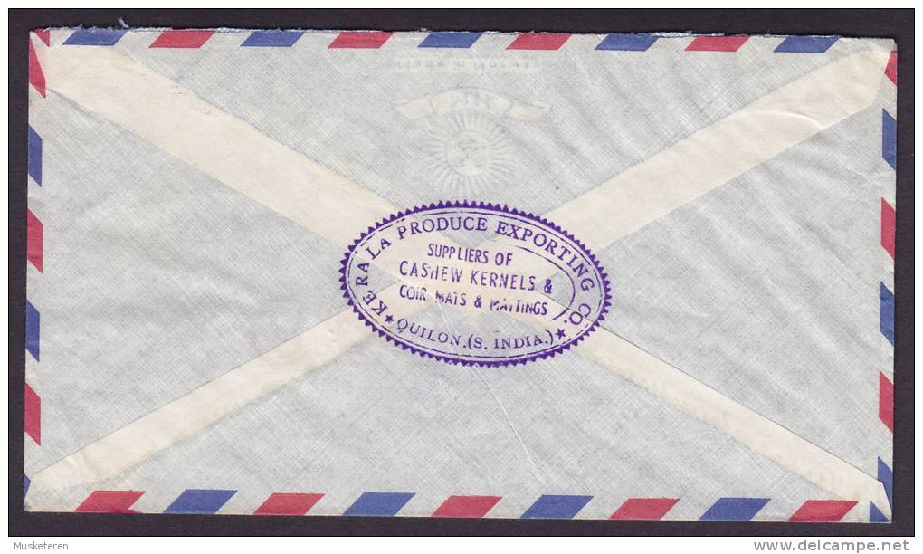 India Airmail Par Avion KERALA PRODUCE EXPORTING Co. Quilon (S. India) 1956 Cover To KØBENHAVN Ø Denmark (2 Scans) - Luchtpost