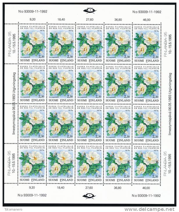 FINLAND/Finnland 1993, A Flower To Philately  (Rosa Pimpinellifolia) Sheetlet** - Unused Stamps