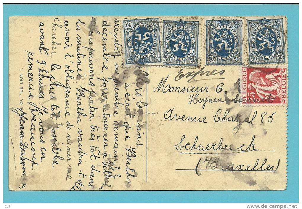 285+339 Op Kaart Van BRASSCHAET Per EXPRES, Vermoedelik Ontwaard Bij Aankomst Met Stempel BRUSSEL NOORD Te SCHAERBEEK !! - 1932 Ceres En Mercurius