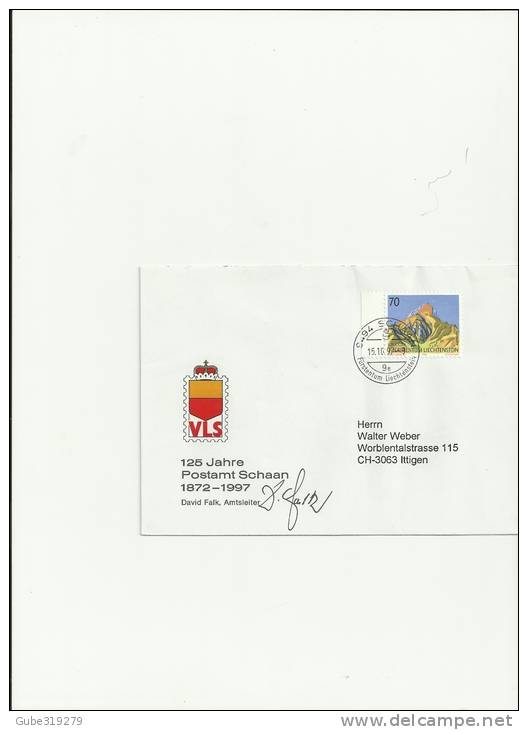 LIECHTENSTEIN 1997 -ENVEL 125 YEARS OF POSTAL SERVICE CIRC  W/ 1 STAMP CHF 0,70  YVERT936 POSTMARKED 15.1.1997  RE 22 GN - Brieven En Documenten