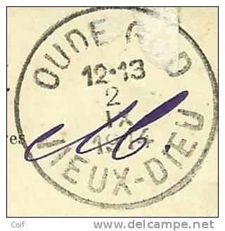 Kaart "Edeghem" Stempel OUDE-GOD / VIEUX-DIEU Op 02/09/1914 (Offensief W.O.I) - Unbesetzte Zone