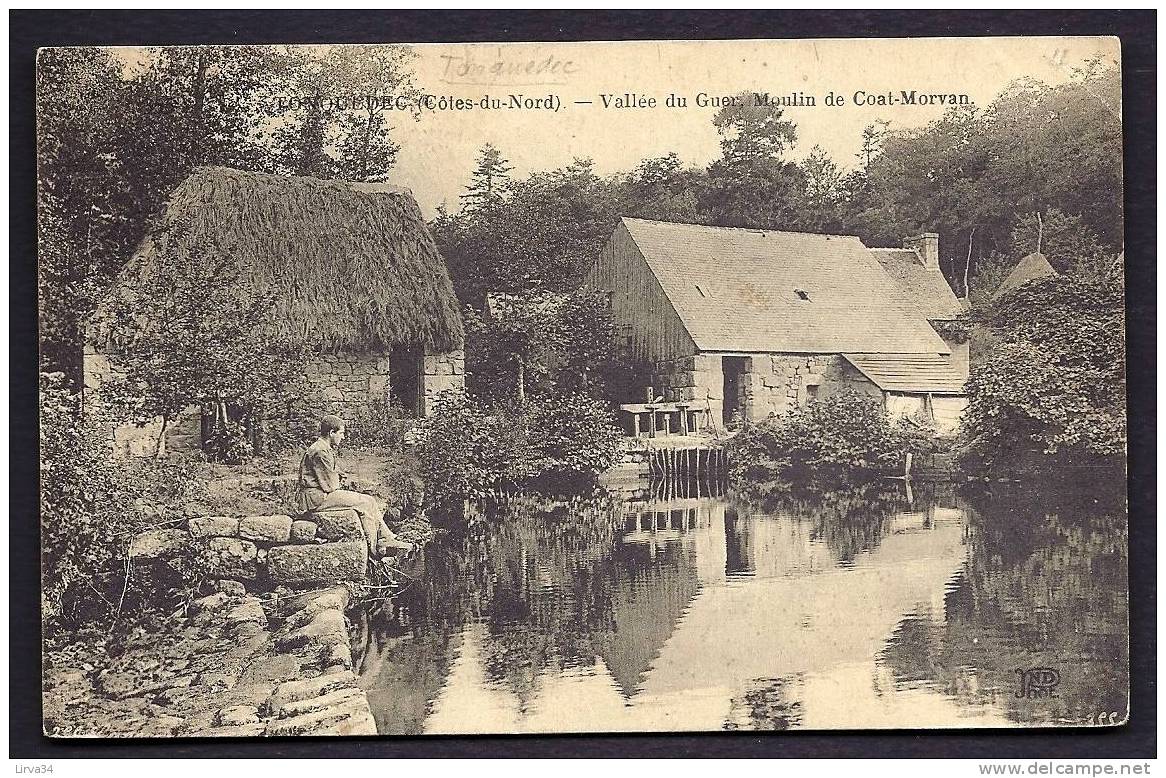 CPA  ANCIENNE- FRANCE- TONQUÉDEC (22)- LE MOULIN DE COAT-MORVAN EN GROS PLAN- ANIMATION- TOIT DE CHAUME - Tonquédec