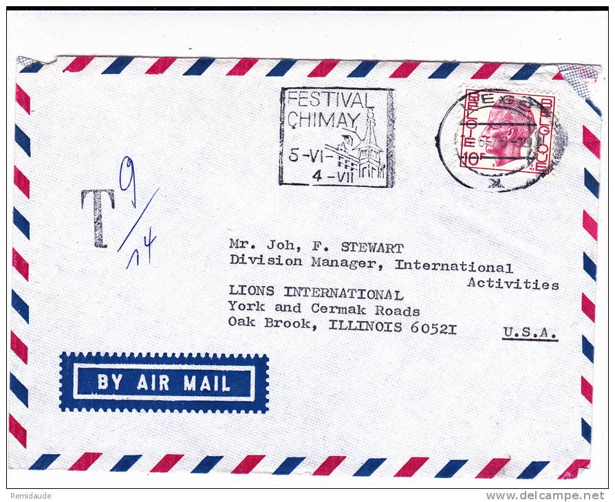 1976 - ENVELOPPE Par AVION Avec TAXE De LIEGE Pour L'ILLINOIS (USA) - Lettres & Documents