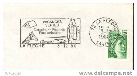 1980  France 72  La Fleche Girafe Giraffa Giraffe Sur Lettre - Giraffen