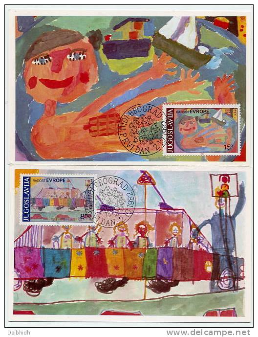 YUGOSLAVIA 1982 Children´s Paintings On 2 Maxicards.  Michel 1945-46 - Maximum Cards