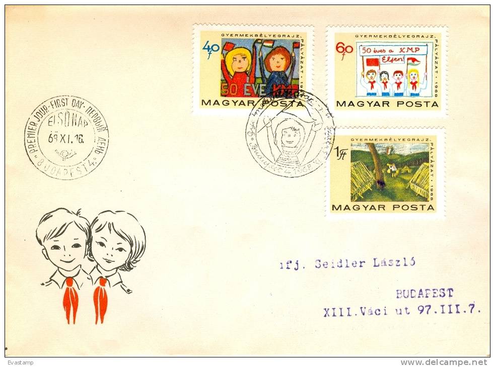 HUNGARY - 1968.FDC Set I.- Children´s Paintings - 50th Anniv.Hung.Communist Party - FDC