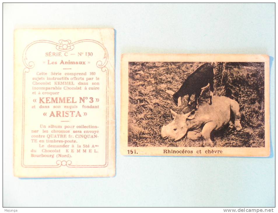 CHOCOLAT KEMMEL N°3 - ARISTA -70X48MMS - ANIMAUX - SERIE C - N°151 - RHINOCEROS ET CHEVRE - Schokolade