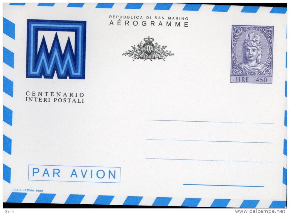 AEROGRAMMA SAN MARINO 100° LIBERTAS 1982 L 450 - Entiers Postaux