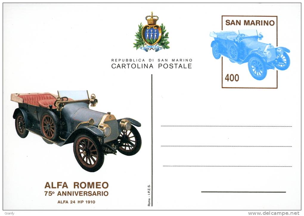 INTERO POSTALE SAN MARINO AUTOMOBILE ALFA ROMEO L 400 1984 - Entiers Postaux