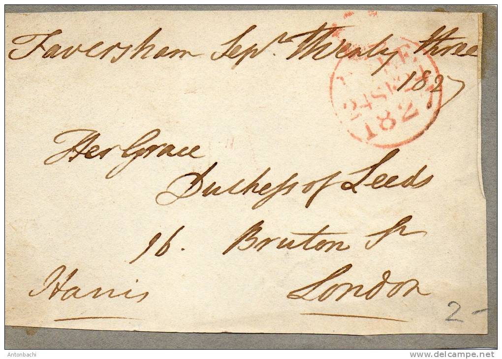 GRANDE-BRETAGNE / GREAT BRITAIN - 1827 - PRECURSEUR - FRONT D'ENVELOPPE À DUCHESS OF LEEDS - ...-1840 Precursori