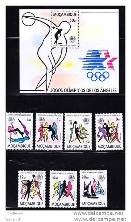 T)1983,MOZAMBIQUE,SET(7),OLYMPIC GAMES,LOS ANGELES,WITH S/SHEET,MNH,SCN 857-863,864.- - Summer 1932: Los Angeles