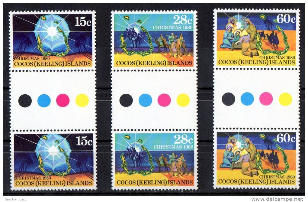 Cocos Islands 1980 Christmas Set Of 3 As Gutter Pairs MNH  SG 50-52 - Cocoseilanden