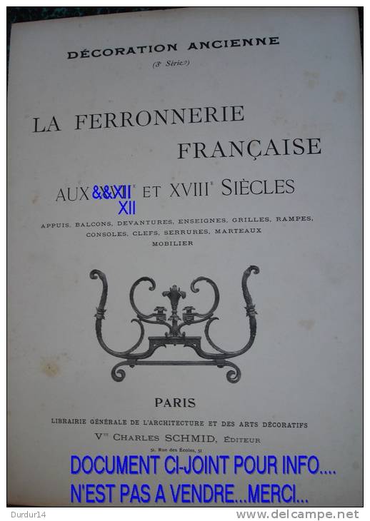 LA FERRONNERIE ANCIENNE DU XII AU XVIII  - CHENET...LANDIER... ( PL-N° 20 ) - Autres Plans