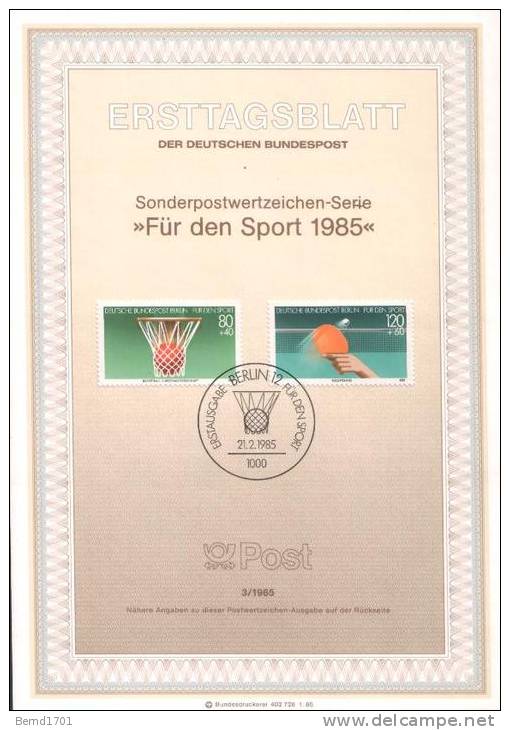 Germany / Berlin - ETB 3/1985 (r964)- - 1e Jour – FDC (feuillets)