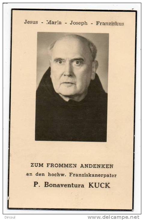 19148  -   P  Bonaventura  KUCK  Franziskanerpater  -  Moresnet  1882  -  1955 - Blieberg