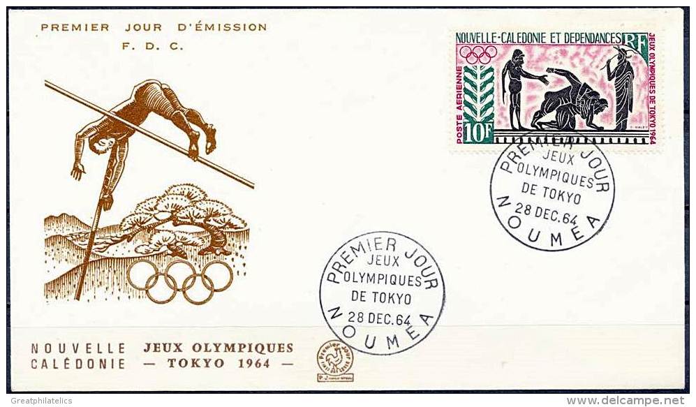 NEW CALEDONIA  1964 OLYMPIC GAMES TOKYO SC#C38 FDC WRESTLING = SCARCE - Lettres & Documents