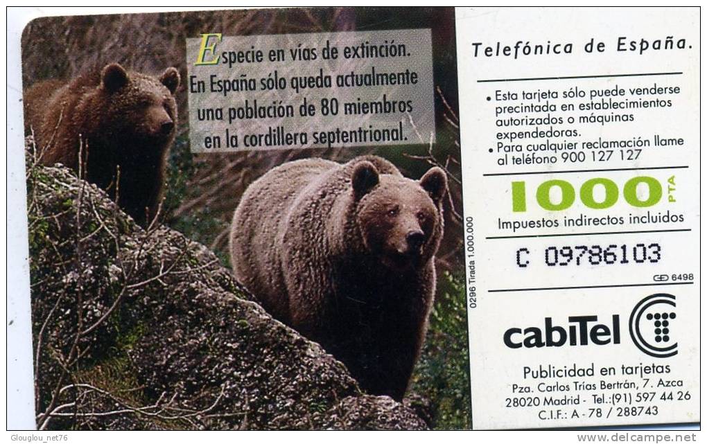 TELECARTE UTILISEE ....FAUNE IBERIQUE.....OSO PARDO.....VOIR PHOTO SCANNEE - Verzamelingen