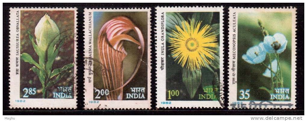 India Used 1982, Set Of 4, Himalyan Flowers - Gebruikt
