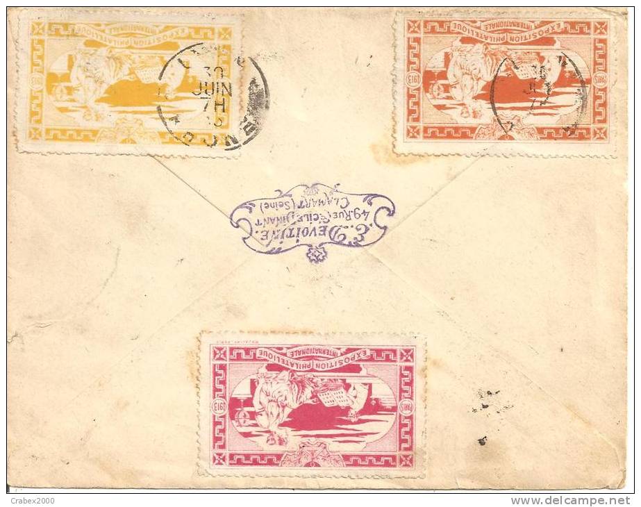 N° 135 + 2 SUPERBES VIGNETTES  FOIRE EXPO PHILA  (VOIR VERSO) PARIS Vers   LYON Le   22 MAI  1921 - Cartas & Documentos