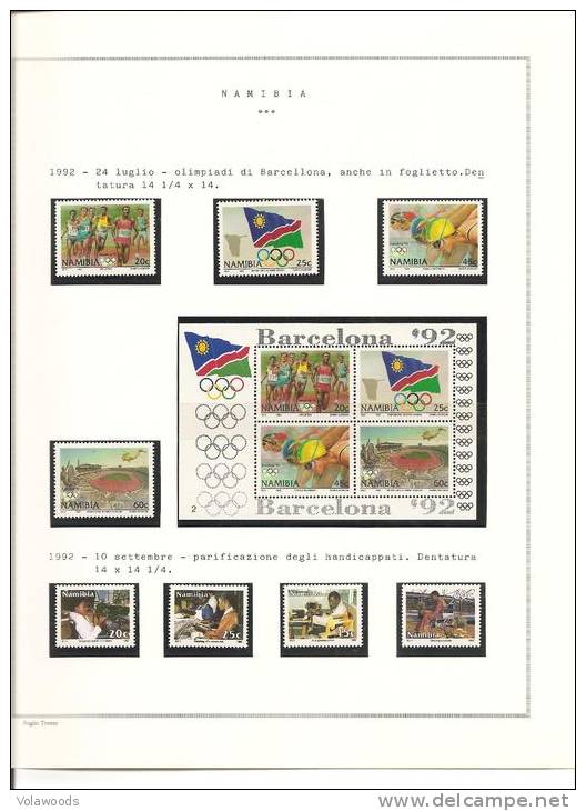 Namibia - collezione montata su fogli artigianali completa dal 1990 al 1996 - mancanti 2 serie di poco valore