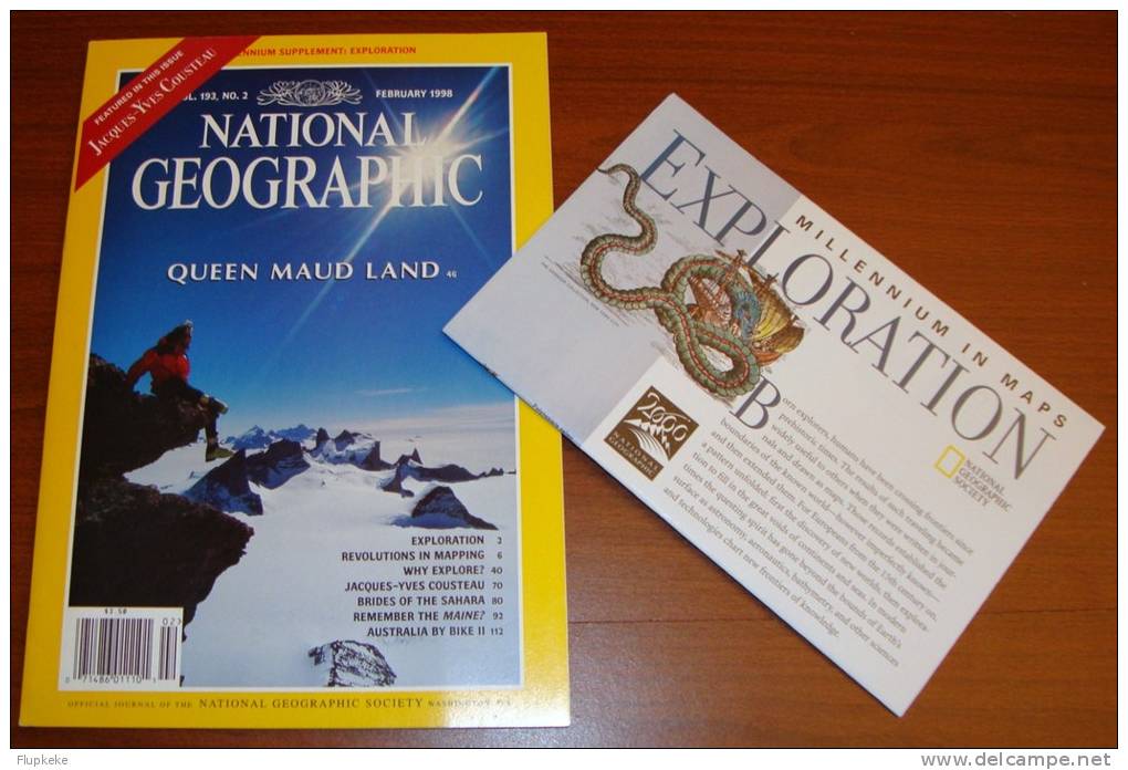 National Geographic U.S. February 1998 Jacques-Yves Cousteau With Map Exploration - Voyage/ Exploration